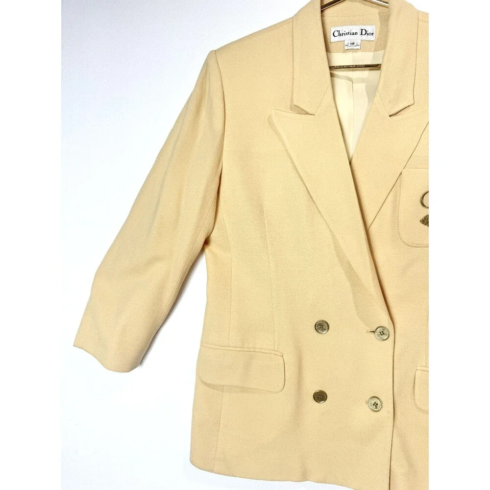 Christian Dior Wool 30 Montaigne Bar Jacket Blazer Neutral Pale Yellow USA Sz 12